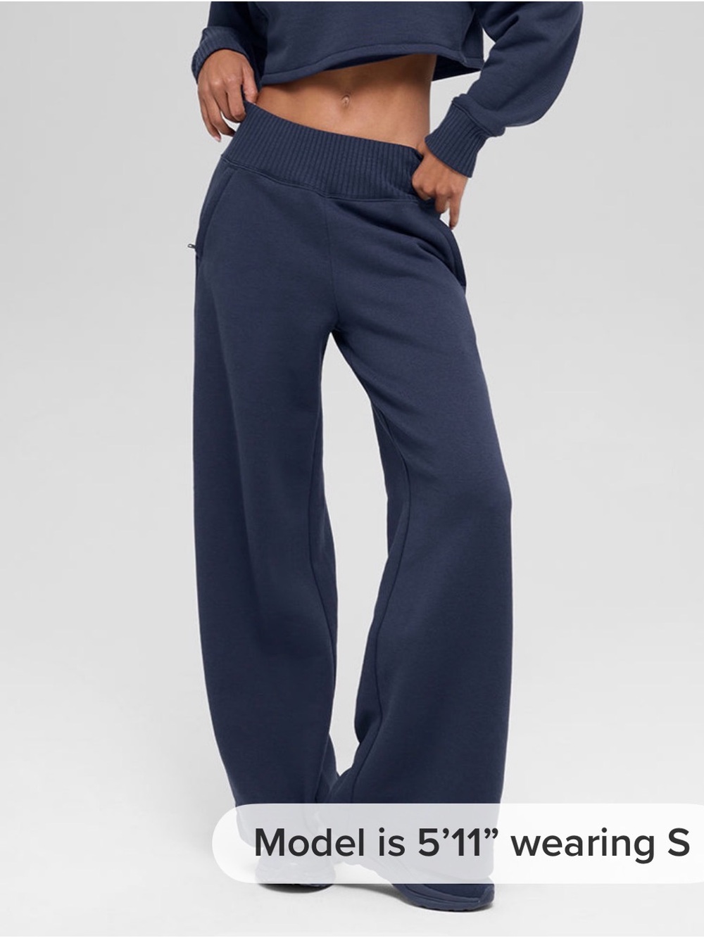 ALO Yoga Serenity Navy Wide-Leg Rib-Waist Sweatpants